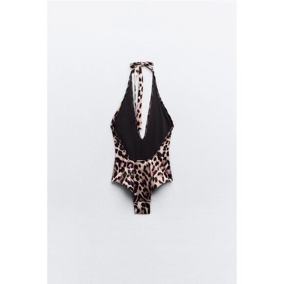 Zara Animal Print Halter Swimsuit - Size M - Picture 2 of 6
